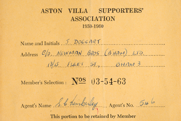 Aston Villa Supporters’ Association Card